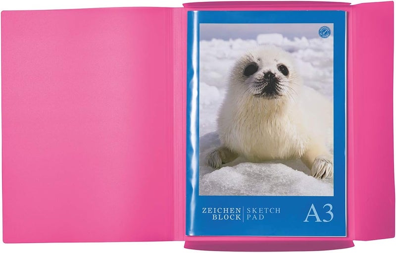 Herma Elastic Folder Translucent in Pink, A3, Sturdy Plastic, with 3 Inner Flaps, 1 Span Folder - Image 3