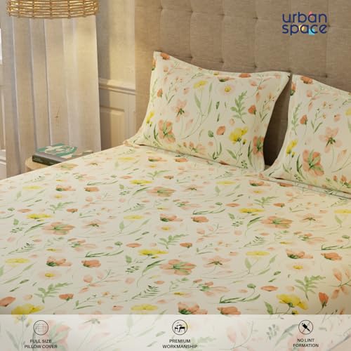Urban Space Serene 200 TC 100% Cotton Elastic Fitted Bedsheets King Size With 2 Pillow Covers, King Size Bedsheet Floral(Meadows Buttercream, Size 72 X 78 Inches) - Image 5