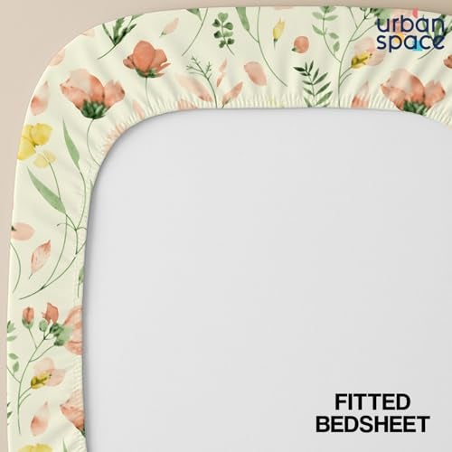 Urban Space Serene 200 TC 100% Cotton Elastic Fitted Bedsheets King Size With 2 Pillow Covers, King Size Bedsheet Floral(Meadows Buttercream, Size 72 X 78 Inches) - Image 2