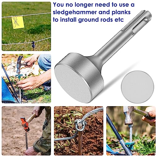 EUWBSSR SDS Plus Ground Rod Driver, 85mm Heavy Duty Steel Drill Bit Driver Wear, Resistant Wide Compatibility Ground Rod Bits Socket for Rotary Hammer Drill Grounding Rods (Flat Drill) - Image 2
