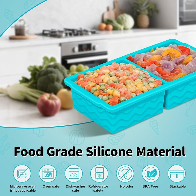 Doasuwish 3-Pack Silicone Freezer Trays with Lid,2 Large 2-Cup(500ml)&4 Medium 1-Cup(125ml)&6 Small 1/2-Cup(75ml) Soup Freezer Container Molds,Ice Cube Tray For Meal Prep&Freezing Soup,Stews,Sauces - Image 2