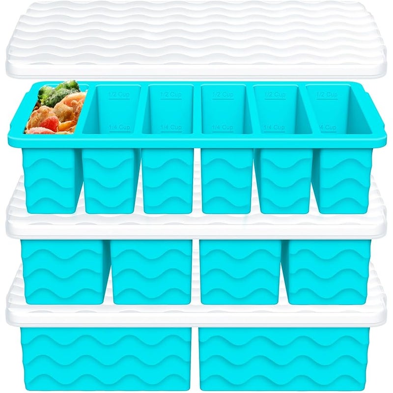 Doasuwish 3-Pack Silicone Freezer Trays with Lid,2 Large 2-Cup(500ml)&4 Medium 1-Cup(125ml)&6 Small 1/2-Cup(75ml) Soup Freezer Container Molds,Ice Cube Tray For Meal Prep&Freezing Soup,Stews,Sauces - Image 1