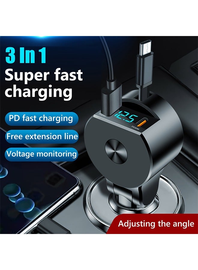 BiuTFon 75W Fast Charging Car Charger QC3.0 PD30W USB C Car Phone Charger With Type C Cable for iphone 15 14 13 Xiaomi Huawei Samsung - Image 3