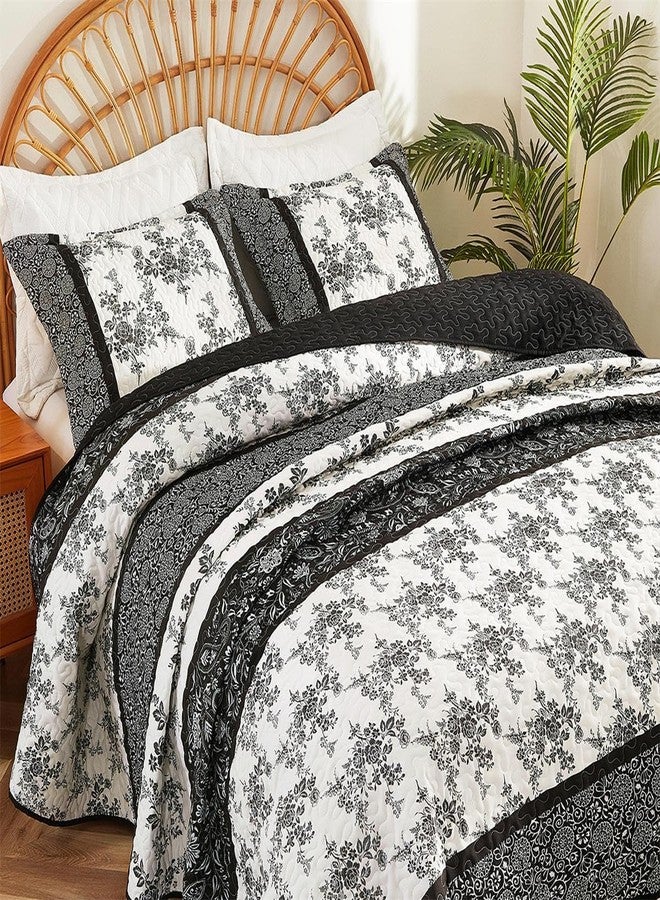 Cmfshape طقم لحاف بوهيمي مزهر من سي إم إف شيب، مقاس كوين، 3 قطع، غطاء سرير خفيف الوزن من الألياف الدقيقة، مناسب لجميع الفصول، طقم لحاف قابل للعكس مع غطاءين للوسائد، 92 × 96 بوصة - Image 3