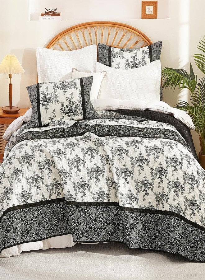 Cmfshape طقم لحاف بوهيمي مزهر من سي إم إف شيب، مقاس كوين، 3 قطع، غطاء سرير خفيف الوزن من الألياف الدقيقة، مناسب لجميع الفصول، طقم لحاف قابل للعكس مع غطاءين للوسائد، 92 × 96 بوصة - Image 2