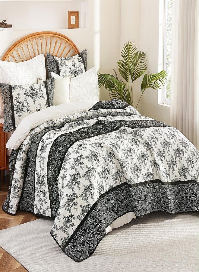 Cmfshape طقم لحاف بوهيمي مزهر من سي إم إف شيب، مقاس كوين، 3 قطع، غطاء سرير خفيف الوزن من الألياف الدقيقة، مناسب لجميع الفصول، طقم لحاف قابل للعكس مع غطاءين للوسائد، 92 × 96 بوصة - Image 1