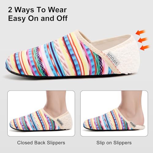 VIFUUR House Slippers for Women Men Slip on Indoor Barefoot Slipper Socks Fuzzy Cozy Sock Shoes for Home Bedroom Travel Multicolored Stripes,40/41 - Image 2