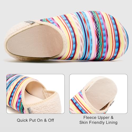 VIFUUR House Slippers for Women Men Slip on Indoor Barefoot Slipper Socks Fuzzy Cozy Sock Shoes for Home Bedroom Travel Multicolored Stripes,40/41 - Image 3