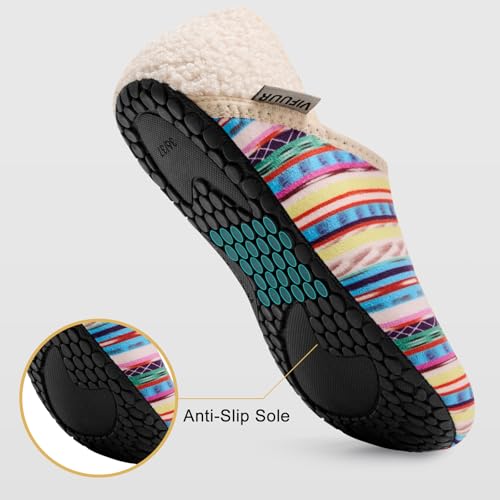 VIFUUR House Slippers for Women Men Slip on Indoor Barefoot Slipper Socks Fuzzy Cozy Sock Shoes for Home Bedroom Travel Multicolored Stripes,40/41 - Image 4