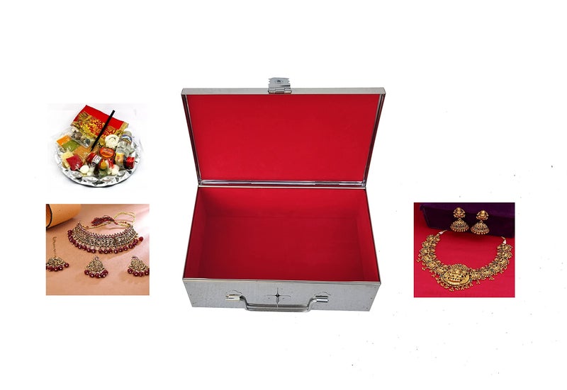 GinoSet® Stainless Steel Storage Box, Cash Box, Pooja Peti, Organizer, Vanity Storage Box, Jewellery Safe Bank Locker, Cash Box With Handicrafts Digital Meena Kari Design (Red, 9 Inches) - Image 5