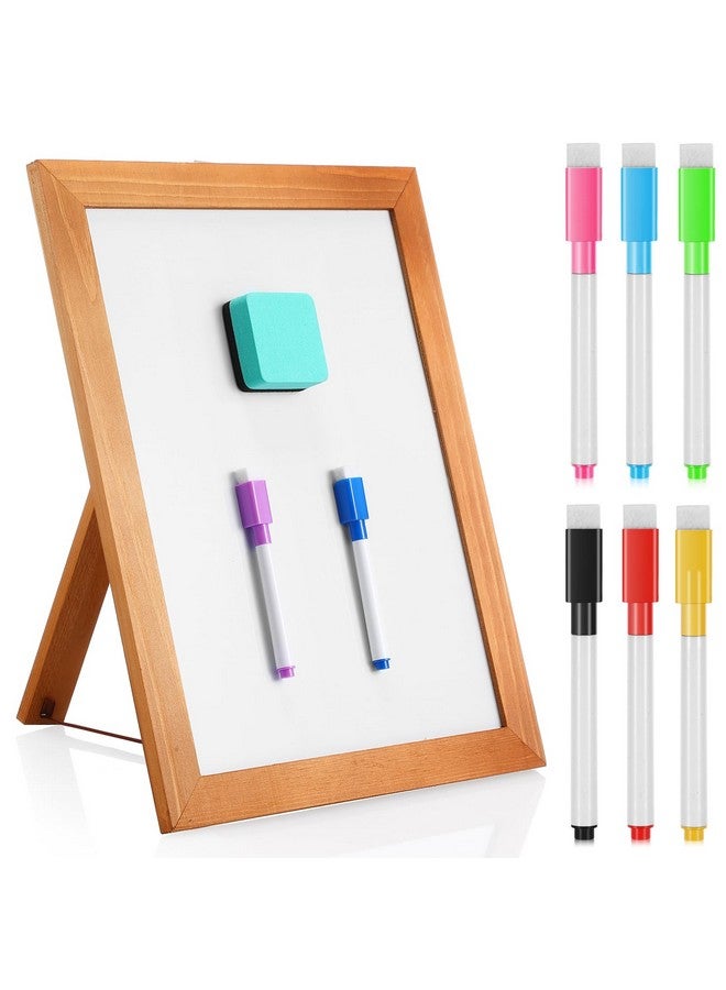 تشوانغ دي لوحة بيضاء قابلة للمسح على سطح المكتب مع حامل 14 × 11 بوصة لوحة بيضاء لسطح المكتب بإطار خشبي ولوحة كتابة بيضاء مع 8 أقلام تحديد وممحاة مغناطيسية واحدة للمدرسة والمكتب وقائمة الطعام - Image 1