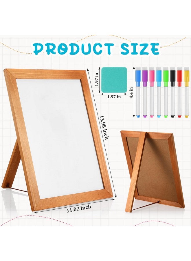 تشوانغ دي لوحة بيضاء قابلة للمسح على سطح المكتب مع حامل 14 × 11 بوصة لوحة بيضاء لسطح المكتب بإطار خشبي ولوحة كتابة بيضاء مع 8 أقلام تحديد وممحاة مغناطيسية واحدة للمدرسة والمكتب وقائمة الطعام - Image 2