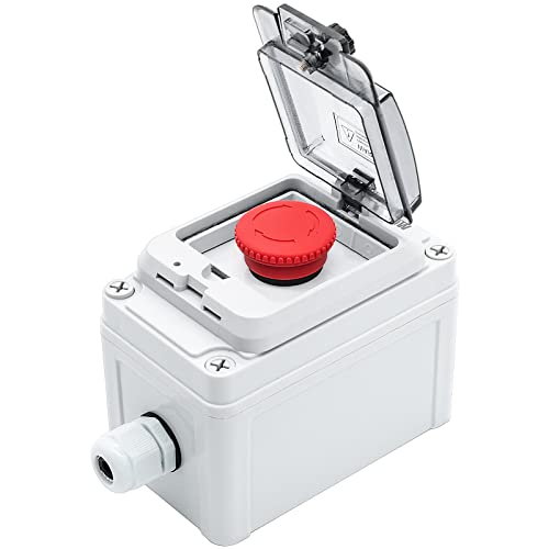 OELFFOW IP67 Button Switch Outdoor Waterproof Box Red Button Emergency Stop with Protective Cover Anti-misoperation Switch(AC/DC 6A-110V/3A-240V/2.5A-380V) - Image 1
