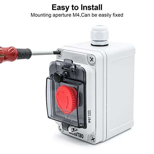 OELFFOW IP67 Button Switch Outdoor Waterproof Box Red Button Emergency Stop with Protective Cover Anti-misoperation Switch(AC/DC 6A-110V/3A-240V/2.5A-380V) - Image 4