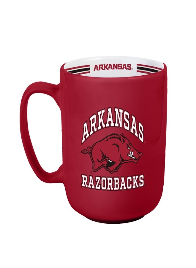 Logo Brands NCAA Arkansas Razorbacks 15 oz Stripe Coffee Mug - Vintage Team Logo, Inside Print & Stripes, Microwave & Dishwasher Safe- Great Gift For Fans & Alumni - Image 1