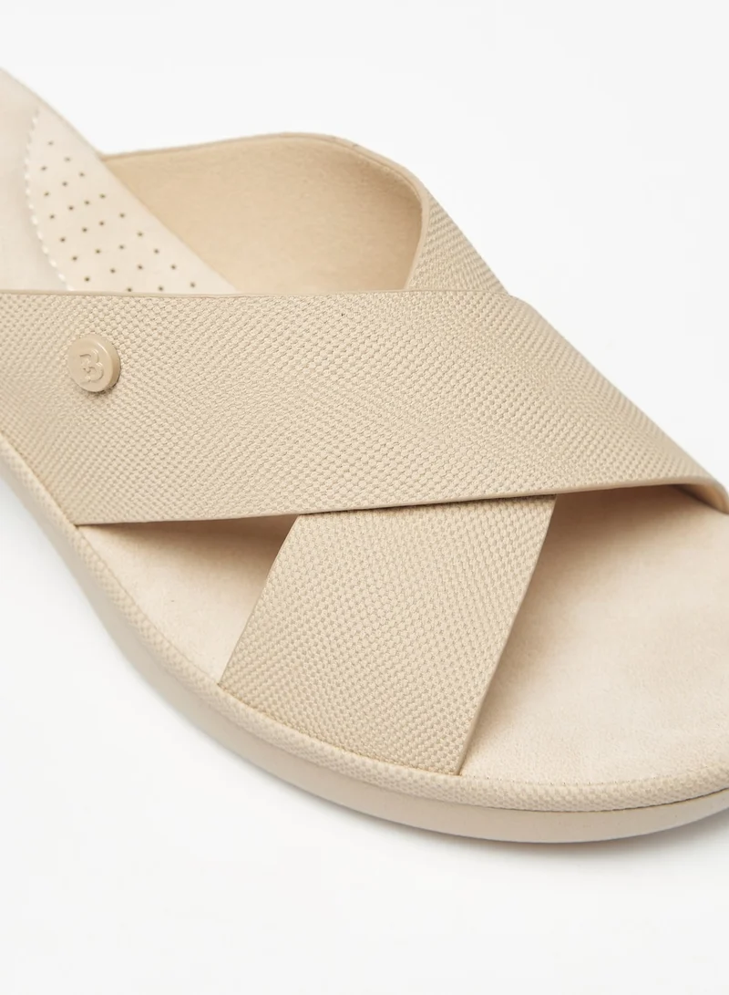 فلورا بيلا من شو إكسبرس Womens Textured Slip-On Cross Strap Sandals with Block Heels