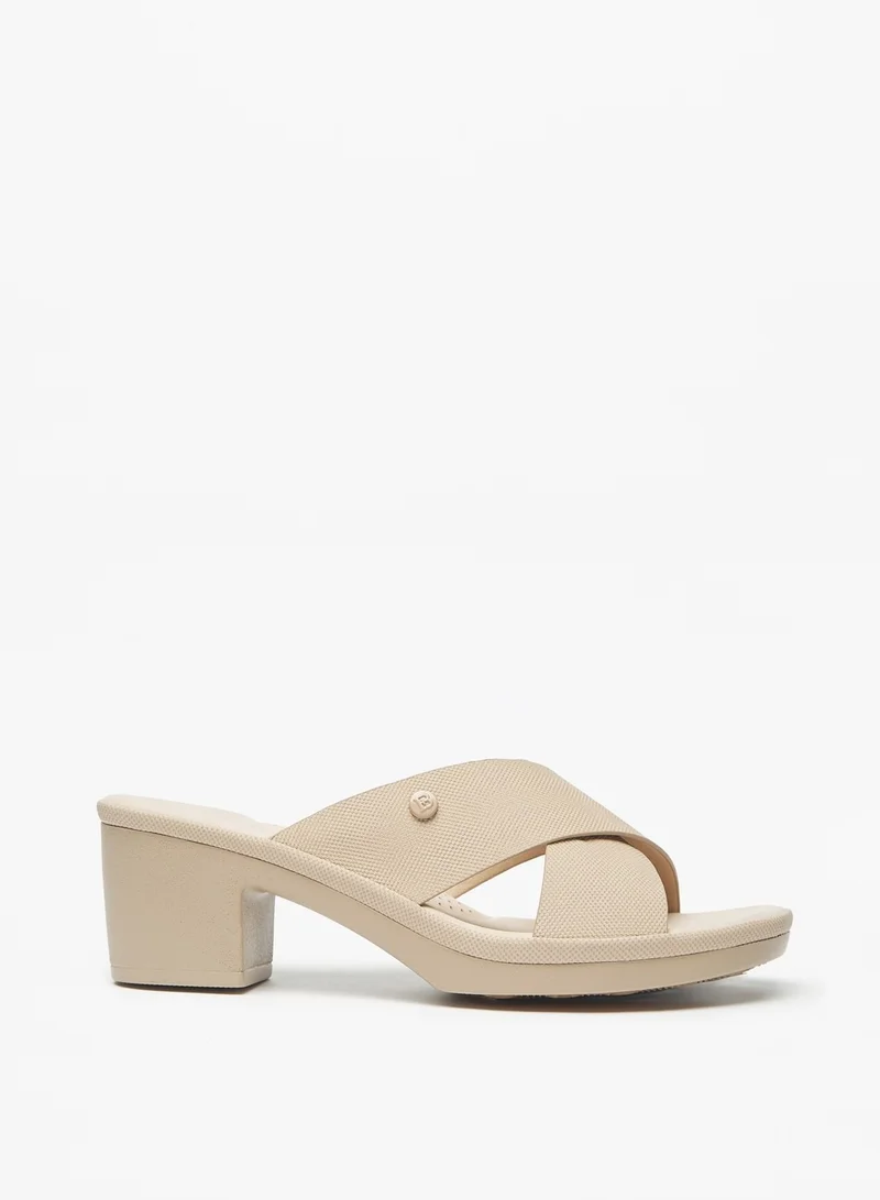 فلورا بيلا من شو إكسبرس Womens Textured Slip-On Cross Strap Sandals with Block Heels