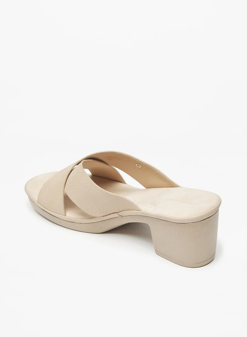 فلورا بيلا من شو إكسبرس Womens Textured Slip-On Cross Strap Sandals with Block Heels
