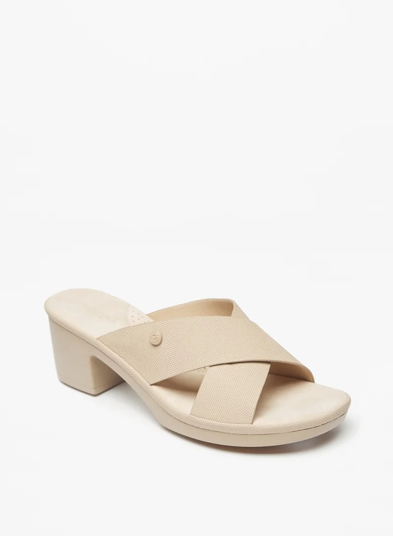 فلورا بيلا من شو إكسبرس Womens Textured Slip-On Cross Strap Sandals with Block Heels