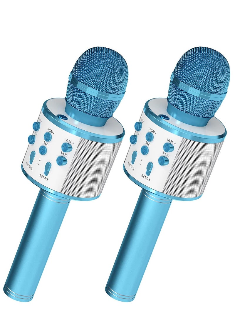 ELTRAZONE 2 Pack Wireless Bluetooth Karaoke Microphone for Kids – Portable Handheld Mic Speaker Machine in Blue, Perfect Gift for All Ages - Image 1