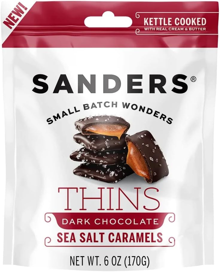 Sanders ساندرز شوكولاتة داكنة مع كراميل ملح البحر رقيقة - 6 أونصات - Image 1