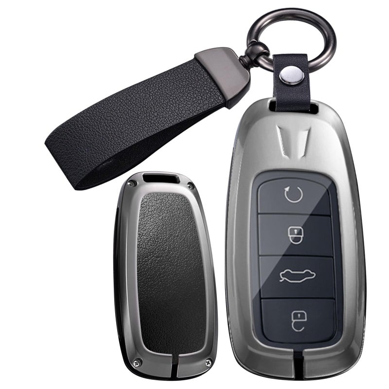 ontto Key Fob Cover Transparent Front Case Fit for Chery Tiggo 9 Tiggo 8 PRO Tiggo 8 PRO MAX Tiggo 7 PRO MAX Omoda 5C5 Jaecoo 7 Arrizo 5Metal and Leather Key ProtectorBlack