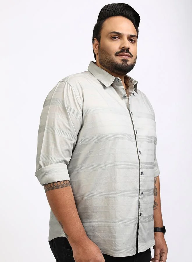 HIGHLANDER HIGHLANDER Plus Size Striped Collared Shirt
