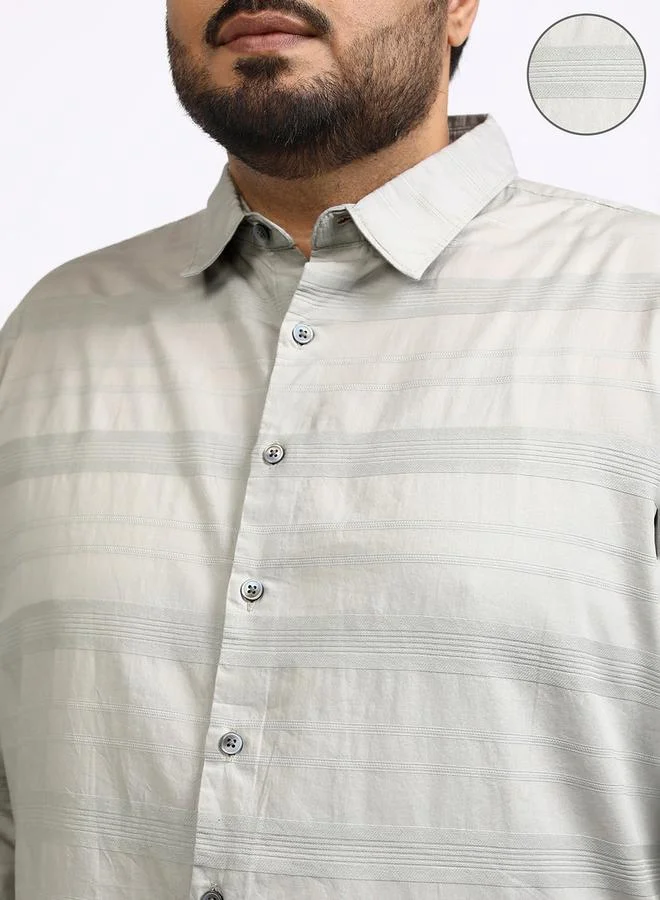 HIGHLANDER HIGHLANDER Plus Size Striped Collared Shirt