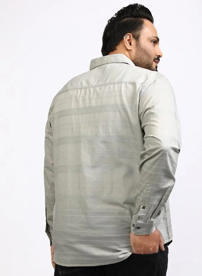HIGHLANDER HIGHLANDER Plus Size Striped Collared Shirt