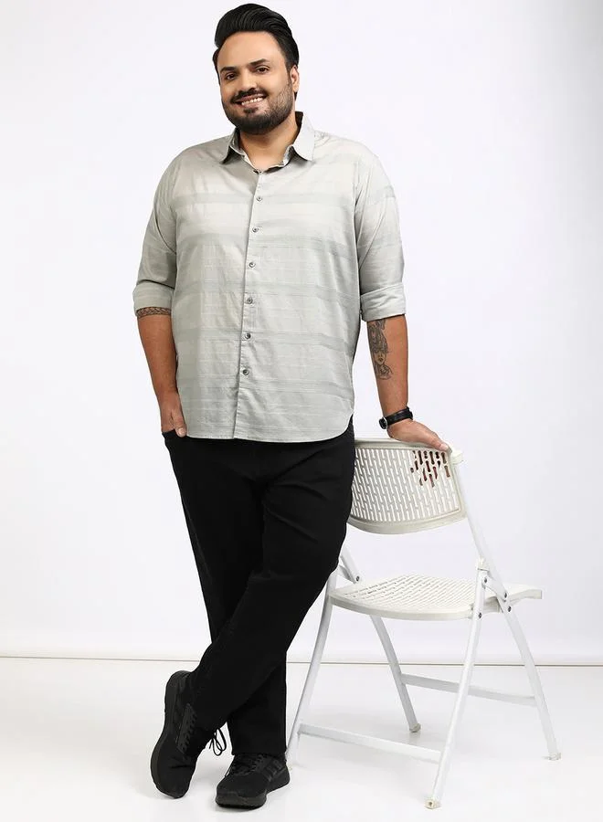 HIGHLANDER HIGHLANDER Plus Size Striped Collared Shirt