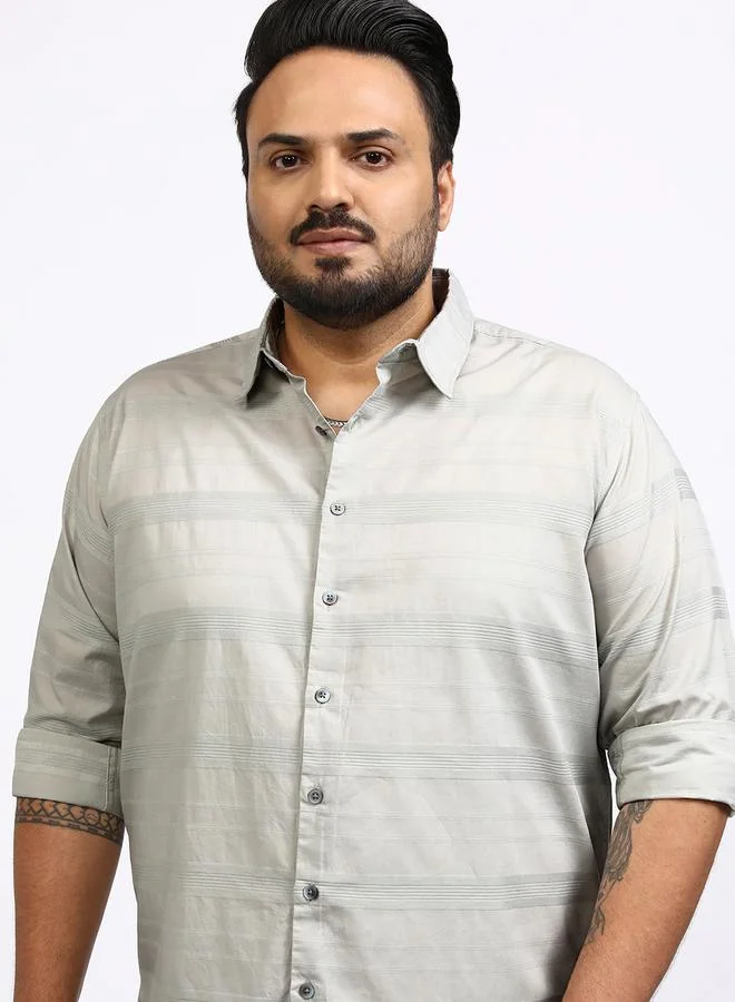 HIGHLANDER HIGHLANDER Plus Size Striped Collared Shirt