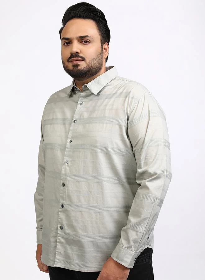 HIGHLANDER HIGHLANDER Plus Size Striped Collared Shirt