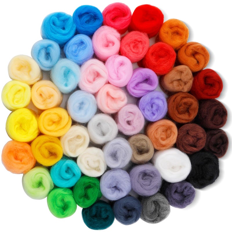 IMZAY 50 Colors 5.4 Oz Needle Felting Wool, 3g/Pack Wool Roving Yarn for Beginners, Fiber Wool Roving for DIY Hand Spinning, Felting Crafts, Needle Felt Roving DIY Craft, Black/White 5g Each - Image 1