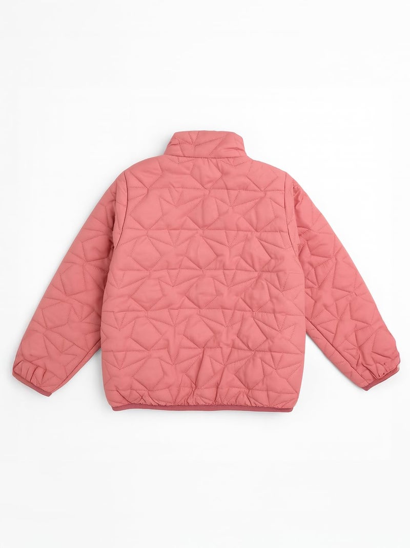 Nautinati Pink Quilted Star Pattern Puffer Jacket for Girls(NNNGWW070071-4-5Y_4-5Y_Pink) - Image 3
