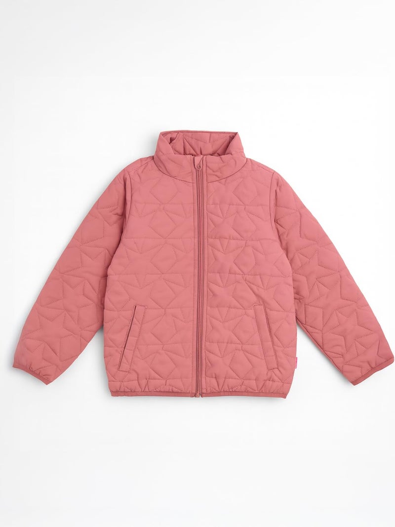 Nautinati Pink Quilted Star Pattern Puffer Jacket for Girls(NNNGWW070071-4-5Y_4-5Y_Pink) - Image 2