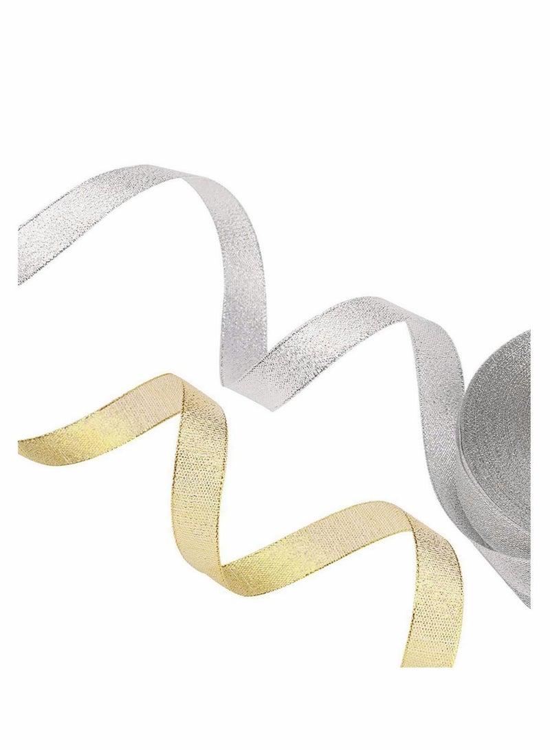 Metallic Glitter Organza Ribbons for Gift Wrapping and Party Decorations, Set of 4 (2 Gold + 2 Silver) - Image 3