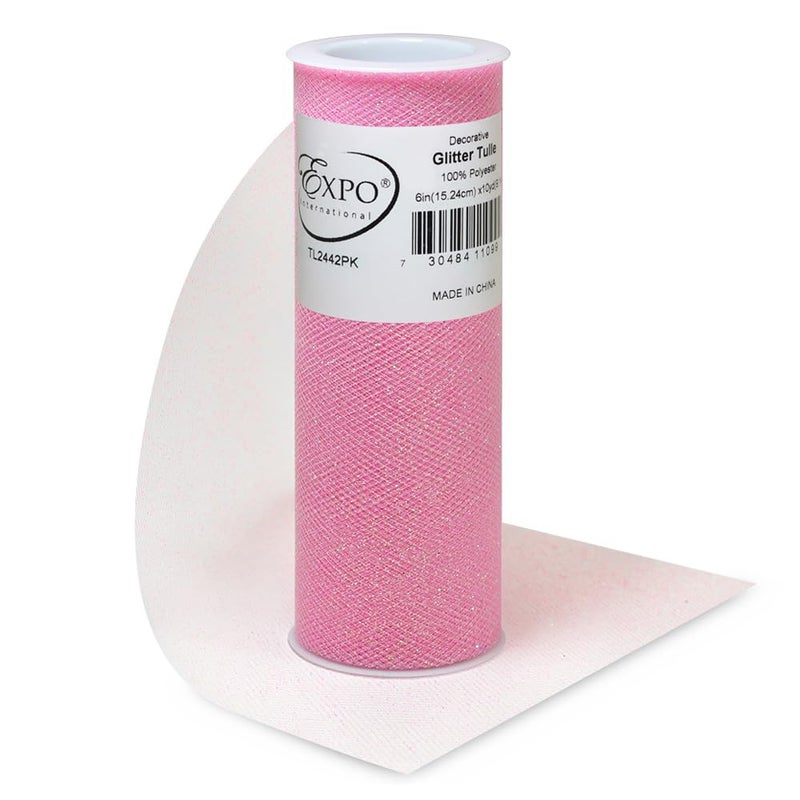 Expo International Decorative Glitter Tulle, Roll/Spool of 6” X 10 Yards, Lightweight Polyester Tulle Fabric for Costumes, Wedding, and Party Decorations, Washable, Easy-to-Use, Pink - Image 5