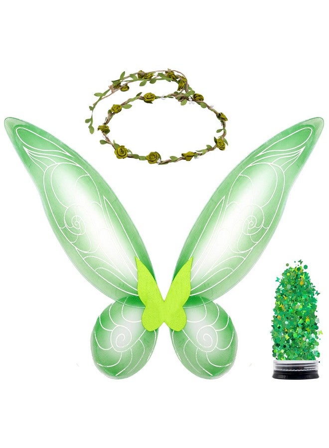 Funcredible Fairy Wings, Fairy Crown & Glitter - Fairy Costume Accessories - Butterfly Costume - Halloween Costumes for Women, Green, One Size Fits Most - Image 1
