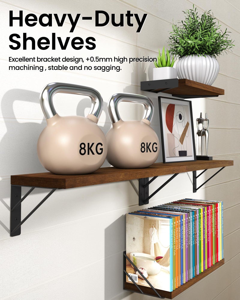 BAYKA Floating Shelves for Wall, Book Shelf for Bedroom, Decor Shelves for Living Room Kitchen, Mounted Wood Floating Shelf for Home Decor, Corner Shelf for Bathroom, Office(Dark Brown,Set of 4) - Image 4