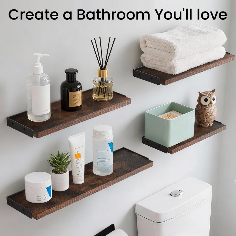 BAYKA Floating Shelves for Wall, Book Shelf for Bedroom, Decor Shelves for Living Room Kitchen, Mounted Wood Floating Shelf for Home Decor, Corner Shelf for Bathroom, Office(Dark Brown,Set of 4) - Image 2