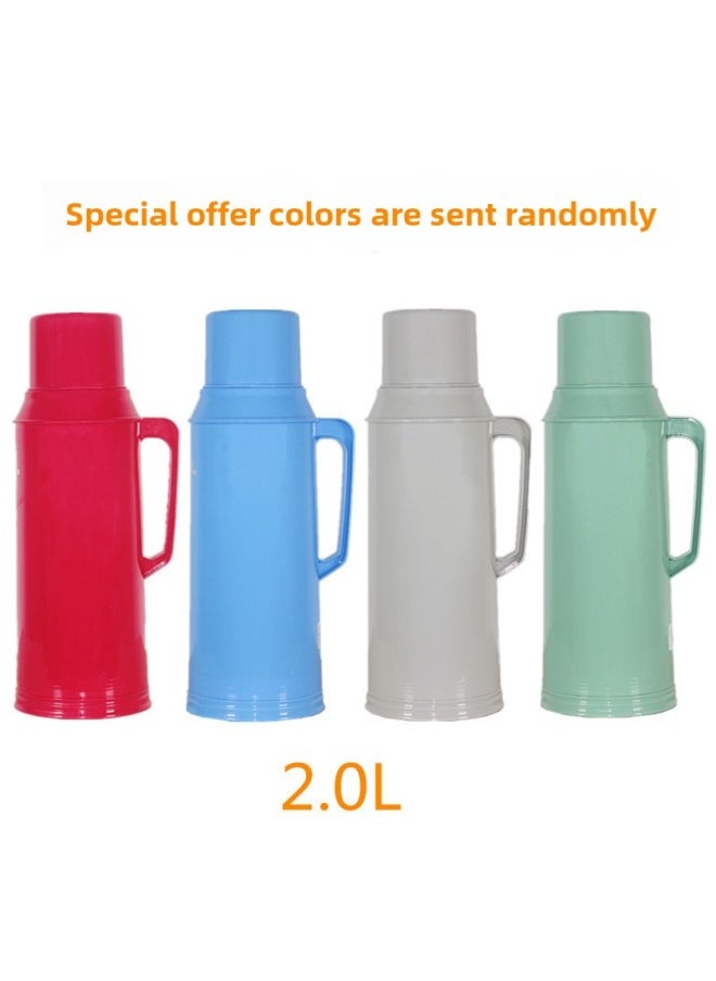 Generic Thermos Household Large Capacity Thermal Insulation Thermos Thermos Thermos Leather Student Dormitory Ordinary Large Tea Bottle Plastic Shell-Colour:[special Offer] 2.0l Color Randomly Sent-Capacity:Complete Set (shell + Liner + Bottle Stopper) + Waterproof Tray  - Image 1