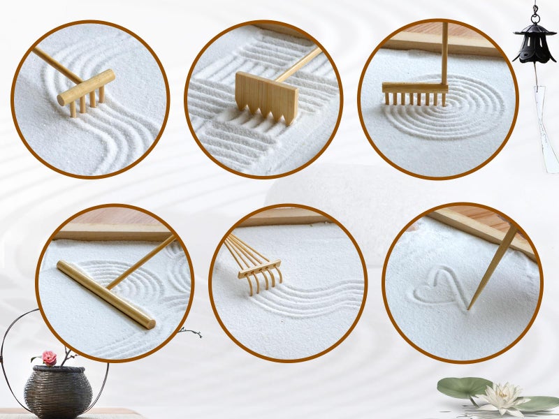 BangBangDa Mini Zen Garden Rake Set 6PCS - Premium Natural Bamboo Sand Rakes with Gift Box - Zen Garden Tools Kit Accessories Japan Zen Gift Stylus for Meditation & Sand Art - Image 2