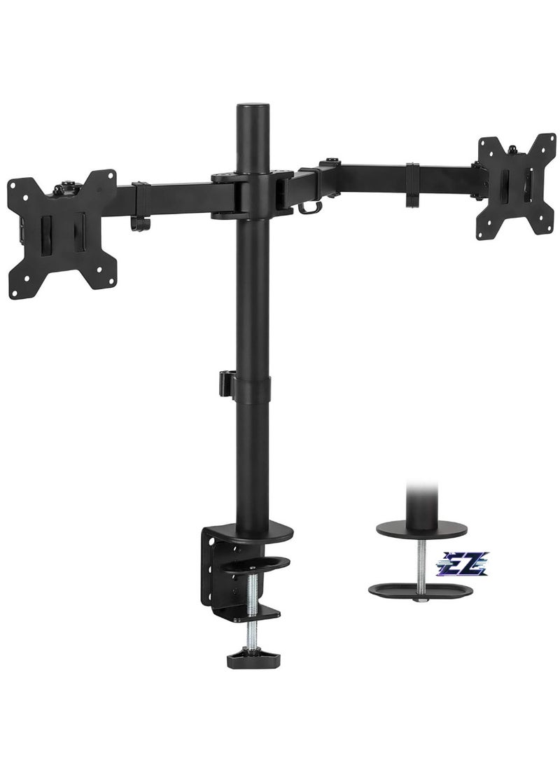 ELTRAZONE Dual Monitor Mount | Two Heavy Duty Full Motion Adjustable Arms Fit 2 Computer Screens 17 19 20 21 22 24 27 Inch | VESA 75 100 | C-Clamp and Grommet Base - Image 1