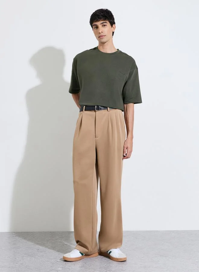 Styli Olive Green Graphic Print Oversized T-Shirt