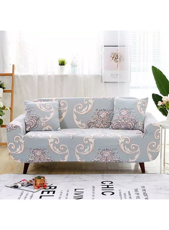 NIBEMINENT 3-Seater Exquisitely Floral Designed Wrinkle-free Anti-slip 360-degree Full Coverage Bohemia Sofa Slipcover Grey/White Length Stretch From 190 To 230cm - Image 1