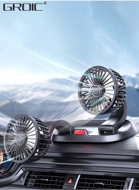 Car Fan Newest, USB Fan for Car, Dual Head USB Fan for Car, Variable Speed, 360° Rotation Cooling Airflow, Small Desk Fan for Sedan SUV RV Truck Curise Home office Desktop