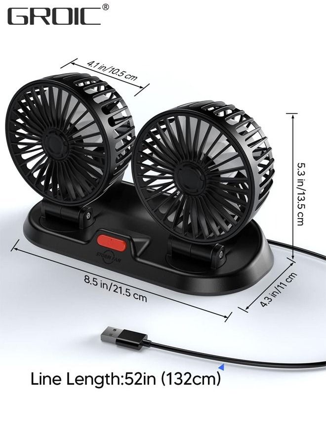 GROIC - Car Fan Newest, USB Fan for Car, Dual Head USB Fan for Car, Variable Speed, 360° Rotation Cooling Airflow, Small Desk Fan for Sedan SUV RV Truck Curise Home office Desktop - Image 1