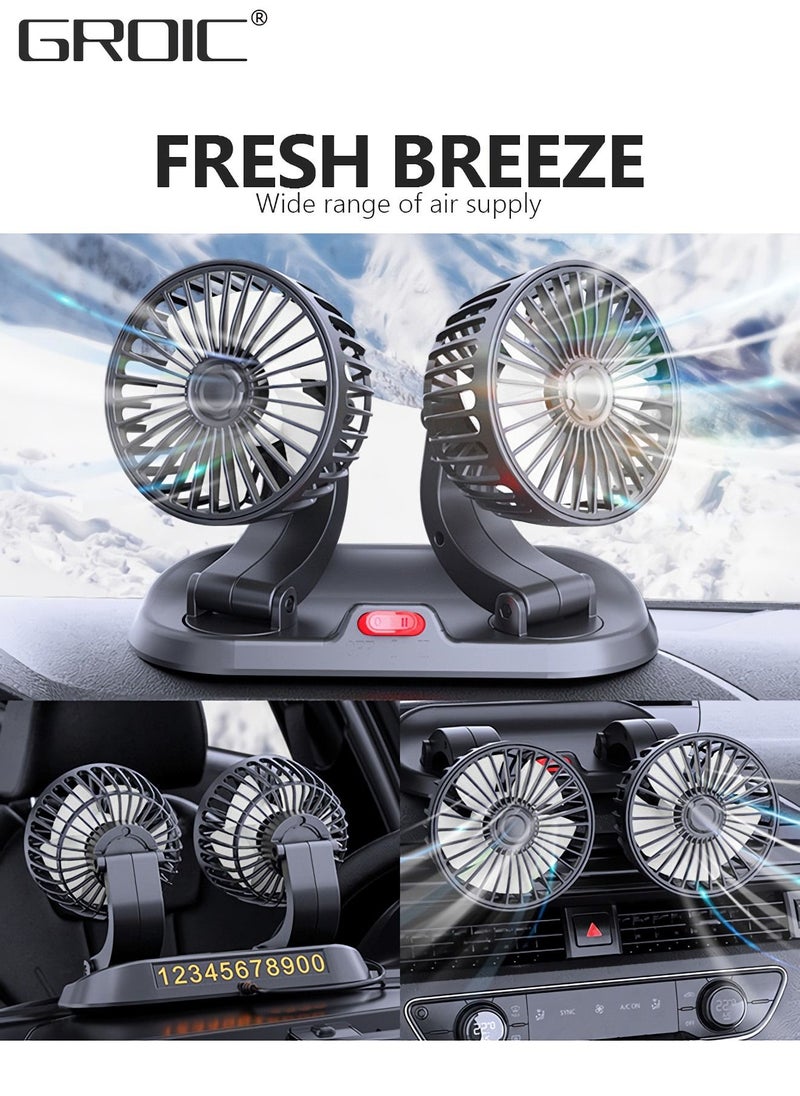 GROIC - Car Fan Newest, USB Fan for Car, Dual Head USB Fan for Car, Variable Speed, 360° Rotation Cooling Airflow, Small Desk Fan for Sedan SUV RV Truck Curise Home office Desktop - Image 1