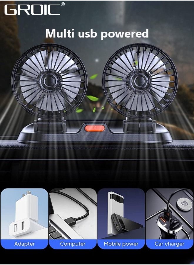 GROIC - Car Fan Newest, USB Fan for Car, Dual Head USB Fan for Car, Variable Speed, 360° Rotation Cooling Airflow, Small Desk Fan for Sedan SUV RV Truck Curise Home office Desktop - Image 1