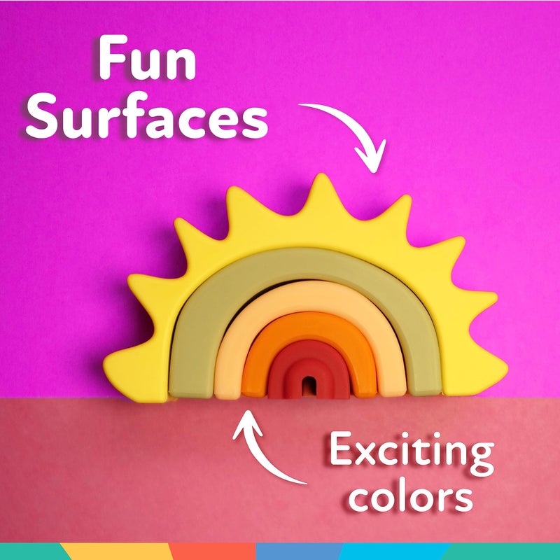 Nuby Soft Silicone Stackable Sun Interactive Toy - 5-Piece Toddler Stacking Toy for Fine Motor Skills and Early Development - 12+ Months - Image 2